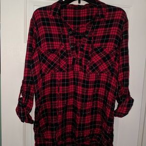 Long plaid shirt - pull-over, lace up